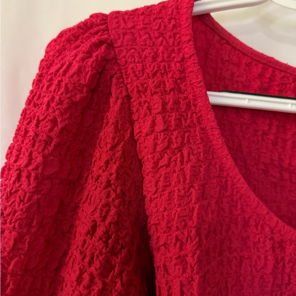 ANTHROPOLOGIE MAEVE Hot Pink Textured Puff Sleeve Blouse Size M - Picture 6 of 7